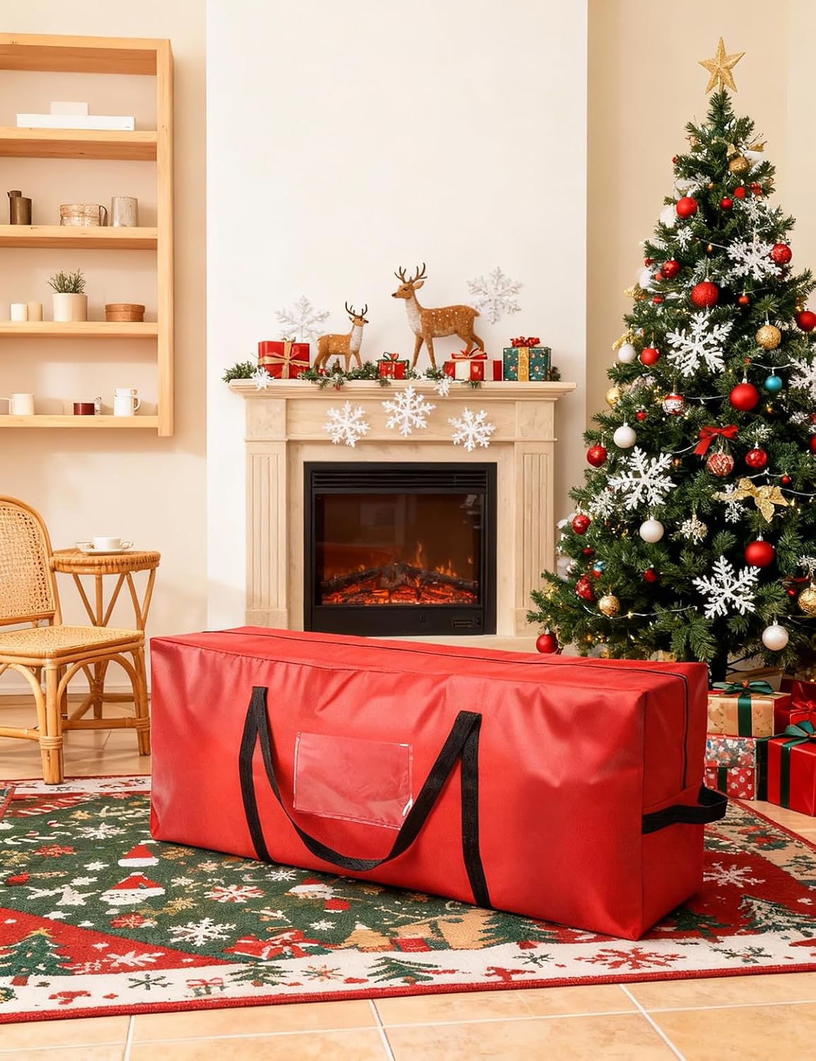 Christmas Tree Storage Bag – Fits Up to 7.5 Ft Xmas Tree, 600D Oxford Fabric, Waterproof & Tear-Resistant Material with Reinforced Handles and Zippers & Card Slot, Protects from Dust & Moisture