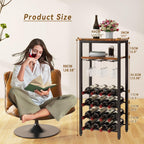 IBUYKE Wine Racks Freestanding Floor,Liquor Bottle Holder,16 Bottles Wine Cabinet with Glass Holder,Wine Holder Display,Mini Wine Bar Table for Living Room,Kitchen Pantry,Dining Room,Brown UTMJ907H