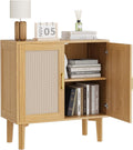 EVLIQUIL 32.2" Rattan Sideboard Cabinet, Modern Accent Storage Cabinet with Adjustable Shelf and Solid Wood Legs for Kitchen, Living Room, Entryway, Natural Oak