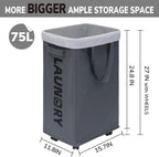 Goodpick Laundry Basket with Wheels, Laundry Hamper with Removable Wash Bag, Clothes Hamper, Rolling Laundry Basket, Dorm Room Essentials, 75L, Grey