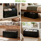 Bamboo Under Bed Storage Containers, Rolling Underbed Organizer with Wheels, Sturdy Under the Bed Shoe Storage Bins, Stackable Underbed Drawers for Bedroom Closet Clothing Toy 2 Packs (Black, Small)