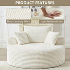 55" L Corduroy Sponge Single Sofa, Oversized Round Chair, Fluffy Modern Sleeper Chairs for Living Room, Lounge and Projection Room, Wide Armrest Lounge Chairs, Armchair with Pillow White