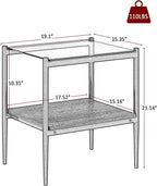 Set of 2 Rectangle End Tables, Modern Living Room Glass End Table Side Tables with Tempered Glass Top and MDF Base, Gray