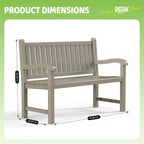 ROJIK Outdoor Bench Resin Patio Chairs Waterproof 2-Person Slatted Chairs with Sturdy Frame, Comfortable Seating for Garden Backyard Porch and Park(Grey)