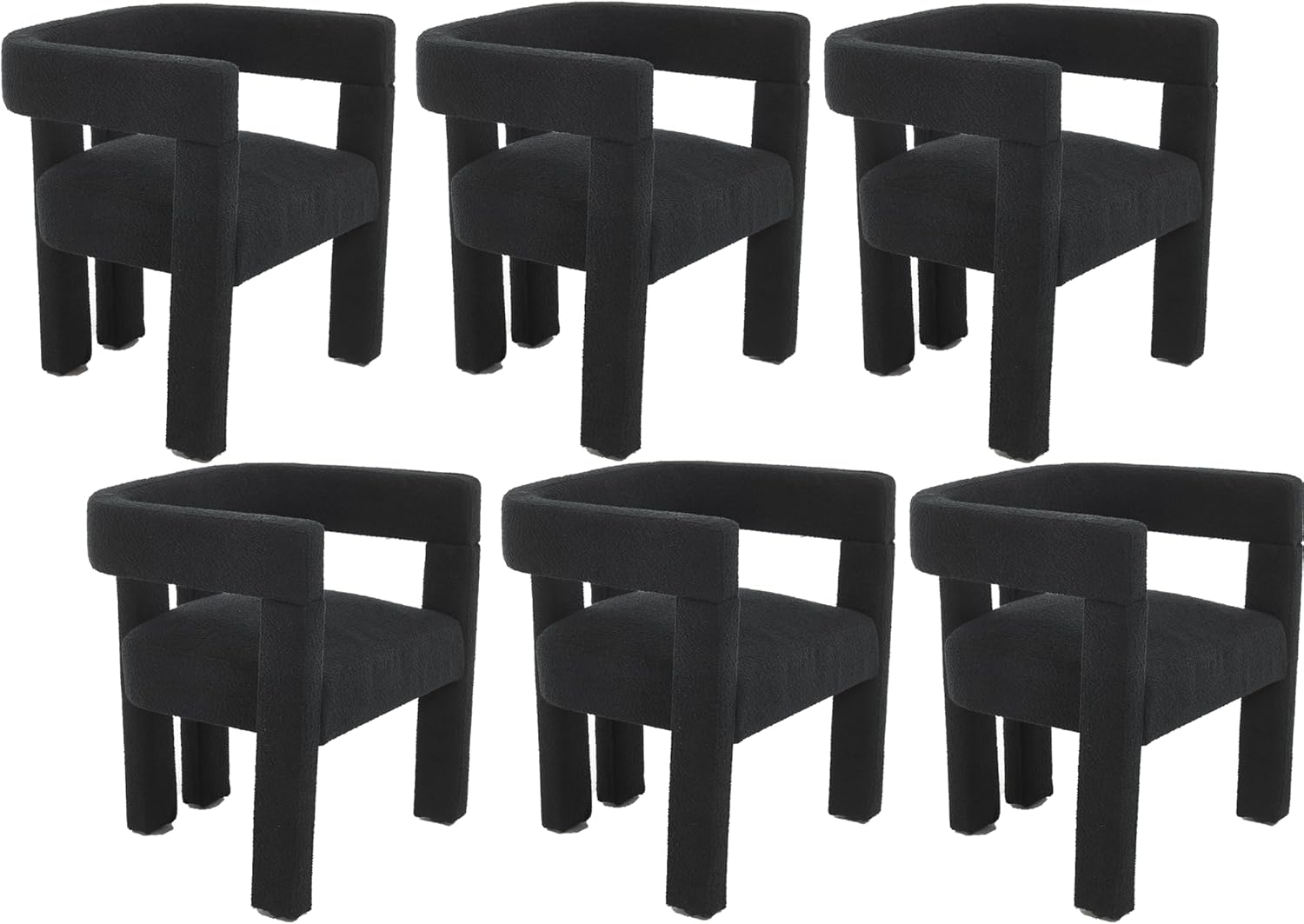 Modern Dining Chair Set of 2 / Living Room Chairs, Fabric Armchair, Upholstered Barrel Chair for Living Room Kitchen Reception (Black Teddy, Set of 6)