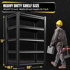 Garage Shelving Heavy Duty, 3000LBS Garage Shelves, 5-Tier Adjustable Metal Shelving Unit, Garage Storage Shelves, Utility Storage Rack Shelf，Shelves for Garage Storage, 72" H×59" W×19.7" D