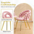 Montary Modern Pink Velvet Dining Chairs with Bubble Back, Set of 2 Accent Chair with Gold Metal Legs, Upholstered Vanity Chair for Dining Room, Living Room, Bedroom