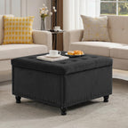 Tbfit Large Square Storage Ottoman Bench, Button Tufted Upholstered Coffee Table Ottoman with Wooden Legs, Oversized Storage Ottomans Toy Box Footrest for Living Room, Black Velvet