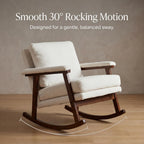 Nursery Rocking Chair, Compact Upholstered Rocker with Solid Wood Legs, Cozy Nursing Glider Chair for Mom, Small Space Chair for Nursery, Bedroom，White