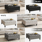 35" Extra Large Storage Ottoman Coffee Table, Tufted Upholstered Coffee Table with Lift Top & Solid Wood Legs,Oversized Storage Ottoman for Living Room, Gray