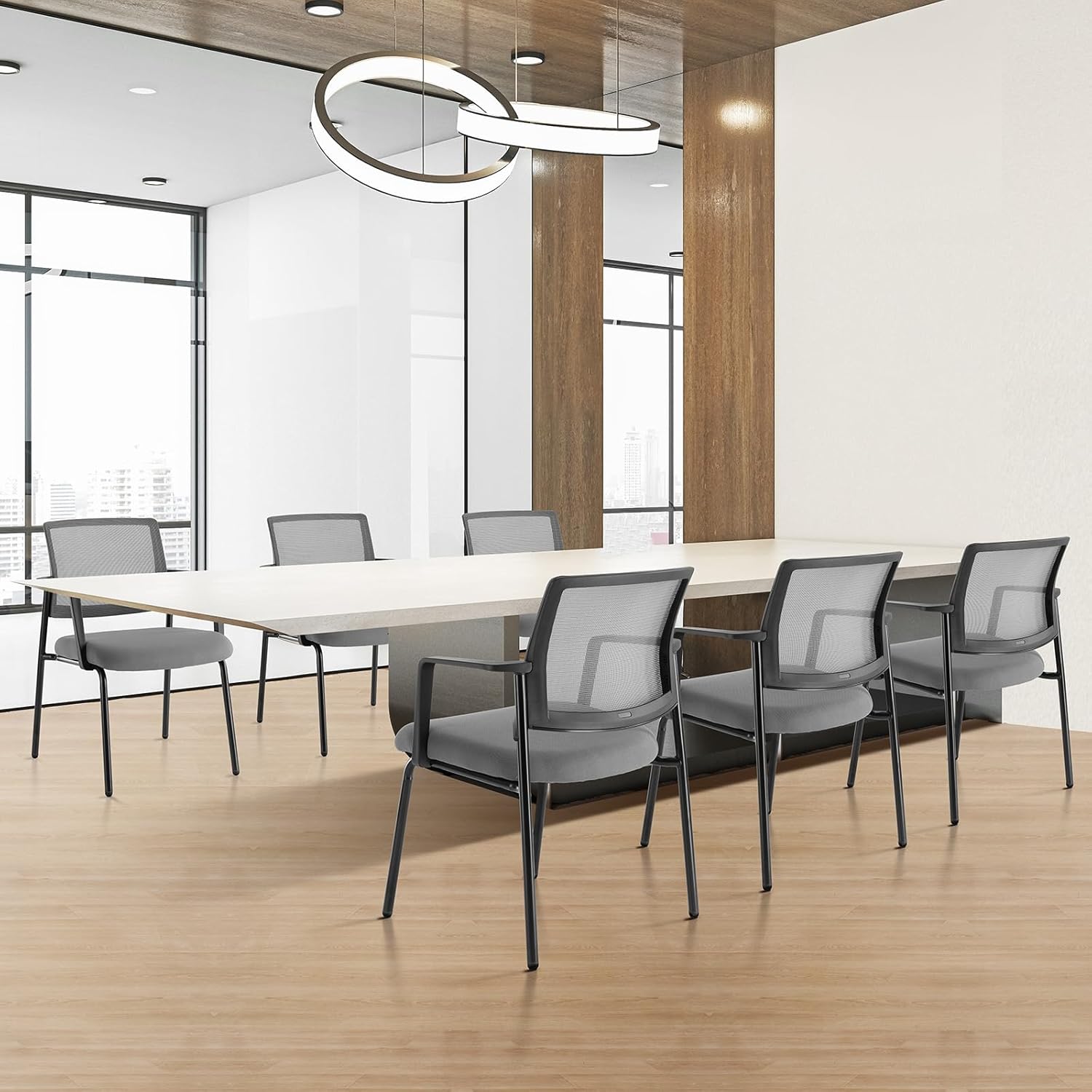 Sweetcrispy Stackable Mesh Guest Visitor Reception Chairs - Ergonomic Lumbar Support for Waiting Conference Meeting Room, Office School Lobby and Church, Space Saving, 4 Pack, Grey