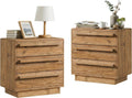 HOKYHOKY Set of 2 Reclaimed Solid Wood Nightstand-24 Inches Large End Table with 3 Drawers, Pre-Assembled Farmhouse Bedside Tables for Living Room, Bedroom