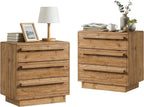 HOKYHOKY Set of 2 Reclaimed Solid Wood Nightstand-24 Inches Large End Table with 3 Drawers, Pre-Assembled Farmhouse Bedside Tables for Living Room, Bedroom