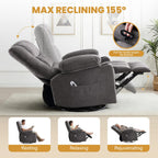 Swivel Rocker Recliner Chair with Vibration Massage and Heating Functions for Adults,Oversized Recliner Single Sofa with Side Pocket,Two Cup Holders for Living Room and Bedroom