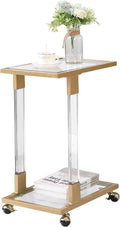 Golden Glass Side Table, Acrylic Sofa Table, Glass Top C Shape Table with Metal Base for Living Room, Bedroom, Balcony Home and Office (Gold)