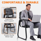 CLATINA Set of 8 Big & Tall 400 lbs Waiting Room Guest Chair, Leather Office Reception Chair No Wheels with Backrest Wide Seat and Padded Arms for Home Lobby Conference Waiting Room Office, Black