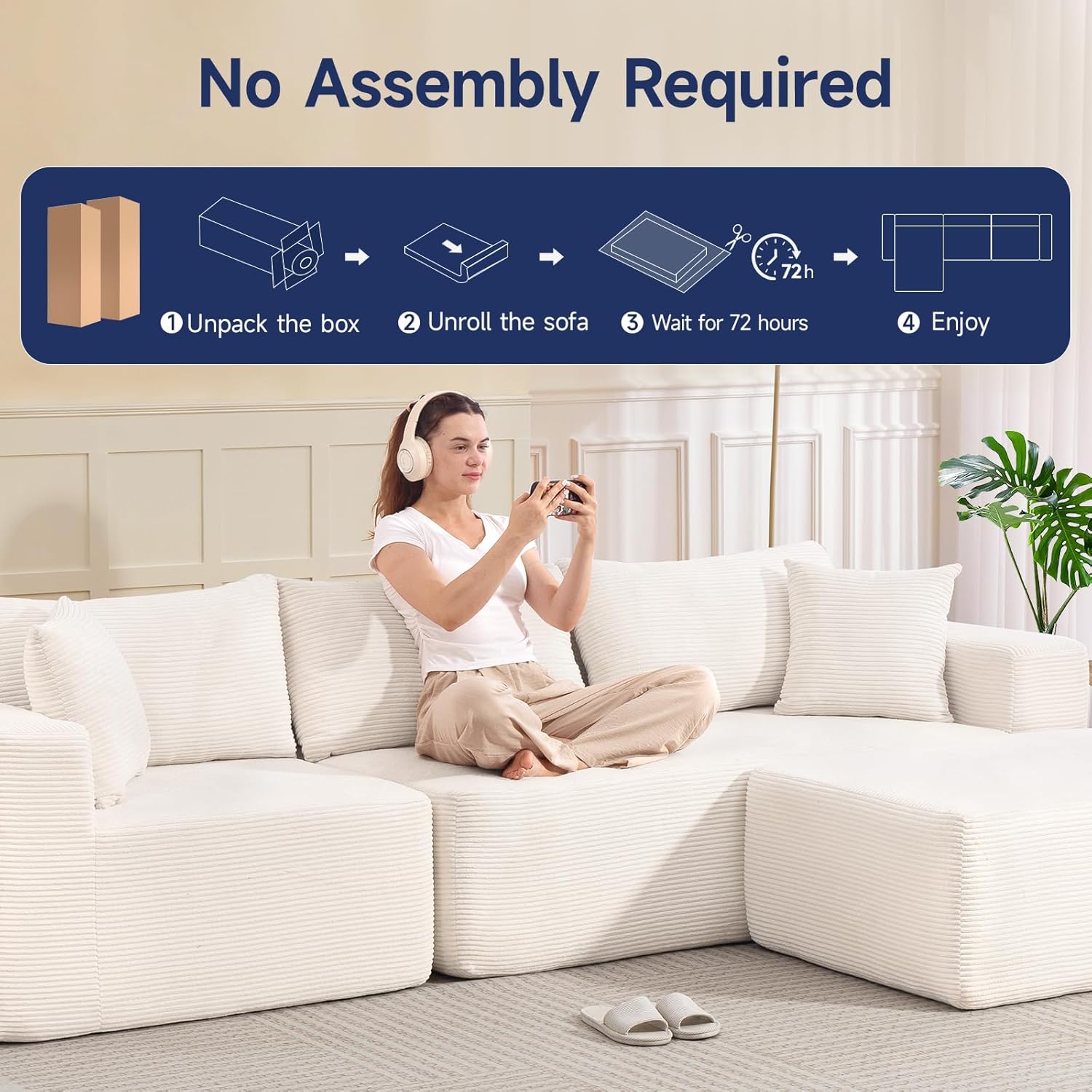 Brage Living 2026 New 108" Cloud Sectional Couch, Comfy Boneless Modular Sectional Sofa with Deep Seat, Sofa Couch with L-Shaped Chaise for Living Room, No Assembly Required (Beige, with Ottoman)