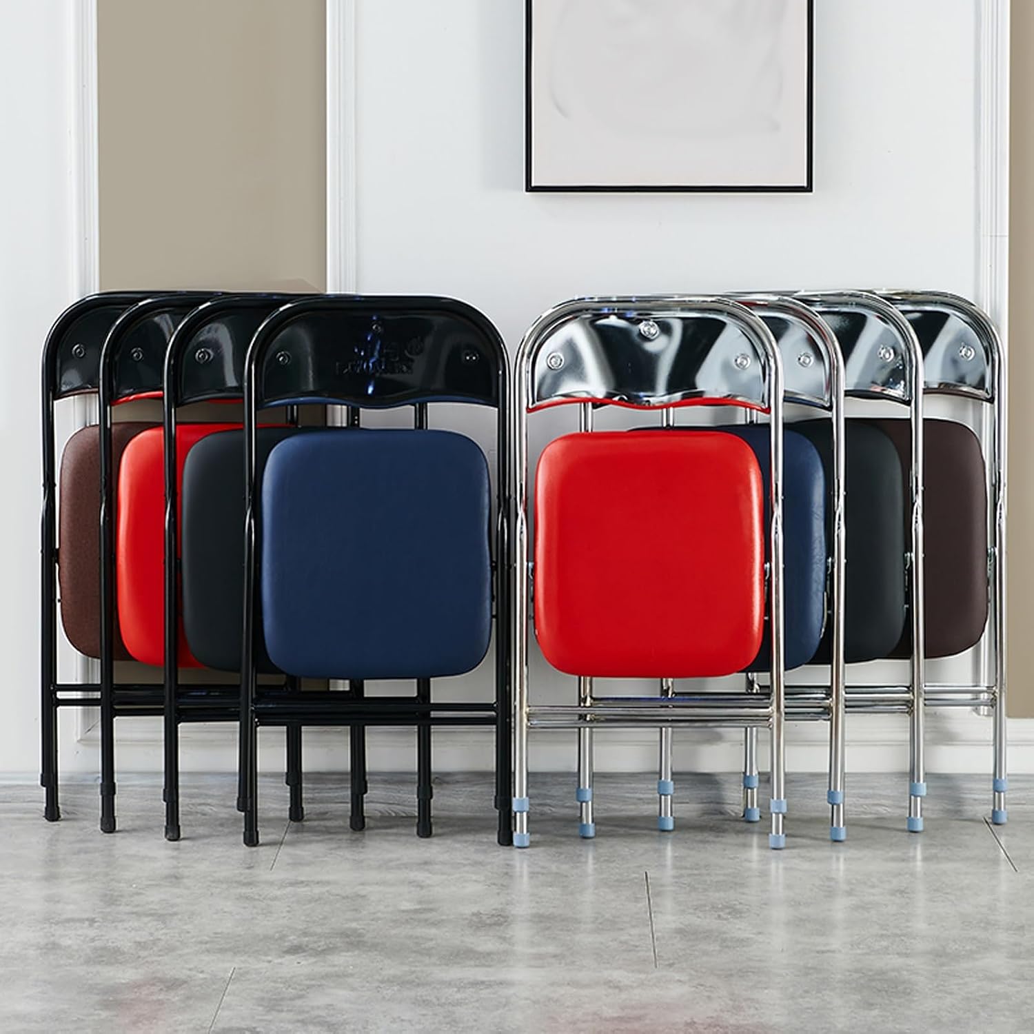 Folding Chair 1Pack- Waterproof Soft Seats,eavy-Duty Metal Frame,Sturdy and Suitable for Indoor Outdoor Activities,Stackable(Black,Electroplating)