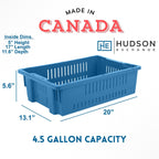 Hudson Exchange 20 x 13 x 5.6" (4 Pack, 4.5 Gallon) Agricultural Nest and Stack Vented Crate Handled Storage Container Tote, Blue