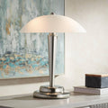 360 Lighting Deco Dome Modern Desk Table Lamp 17" High Touch On Off Brushed Nickel White Frosted Glass Shade for Living Room Bedroom House Bedside Nightstand Home Office Reading Family