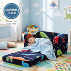 Toddler Couch, Glow in the Dark Dinosaur Kids Couch, 2-in-1 Foldable Flip Open Kids Sofa Chair for Reading, Playtime and Playroom, Gift for Boys and Girls