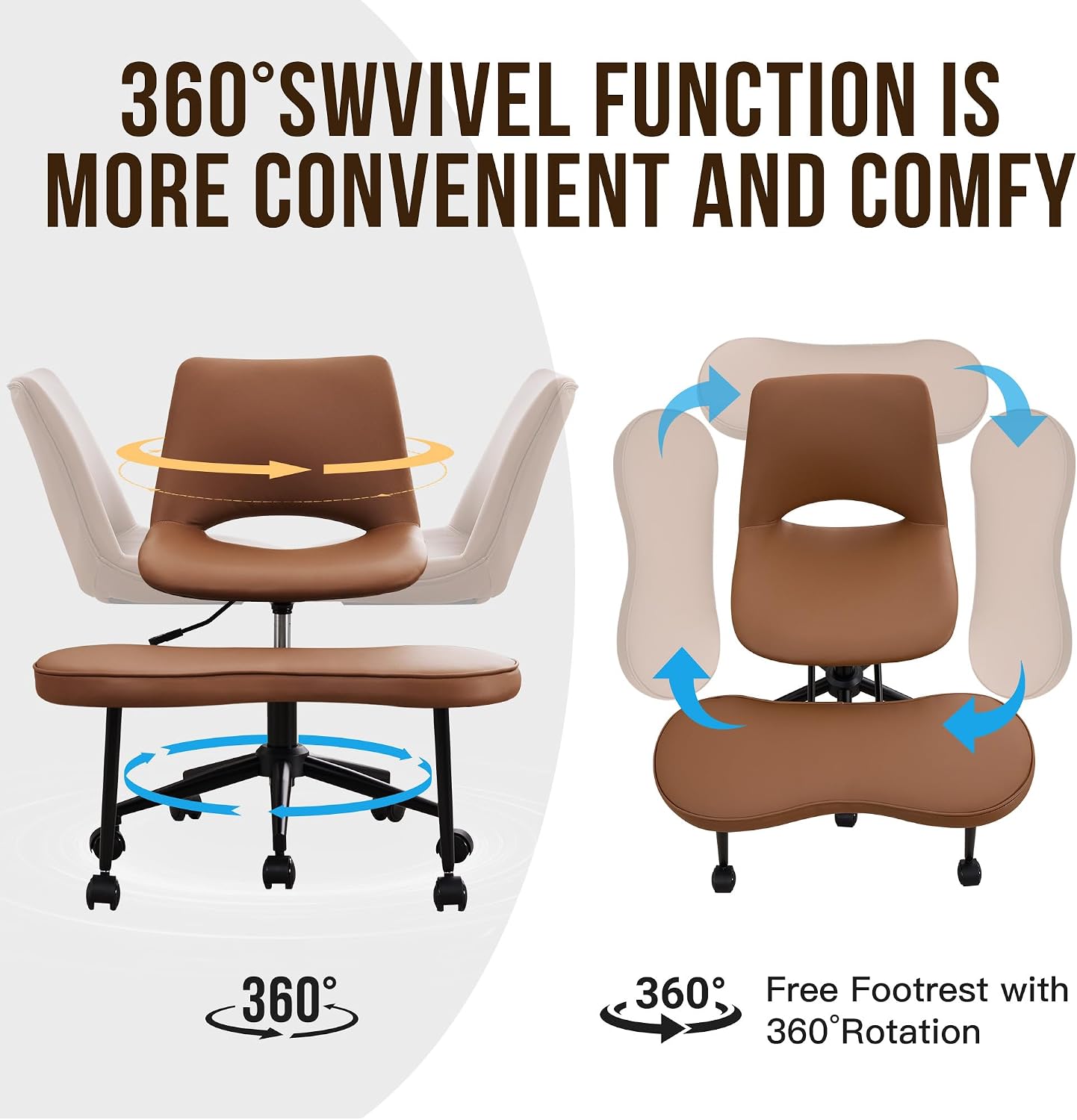 Ergonomic Cross Legged Office Chair with High Lumbar Support - Adjustable Height Kneeling Desk Chairs for Meditation, ADHD & Yoga - Wide Criss Cross Chair with Wheels, Brown