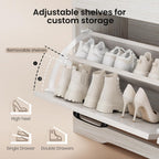 39" Shoe Storage Bench with Padded Seat Cushion & Lift Top Storage Box & 2 Flip Drawers, Small Entryway Shoe Rack Bench with 2 Doors and Adjustable Shelf, Shoes Cabinet for Hallway, Living Room, White