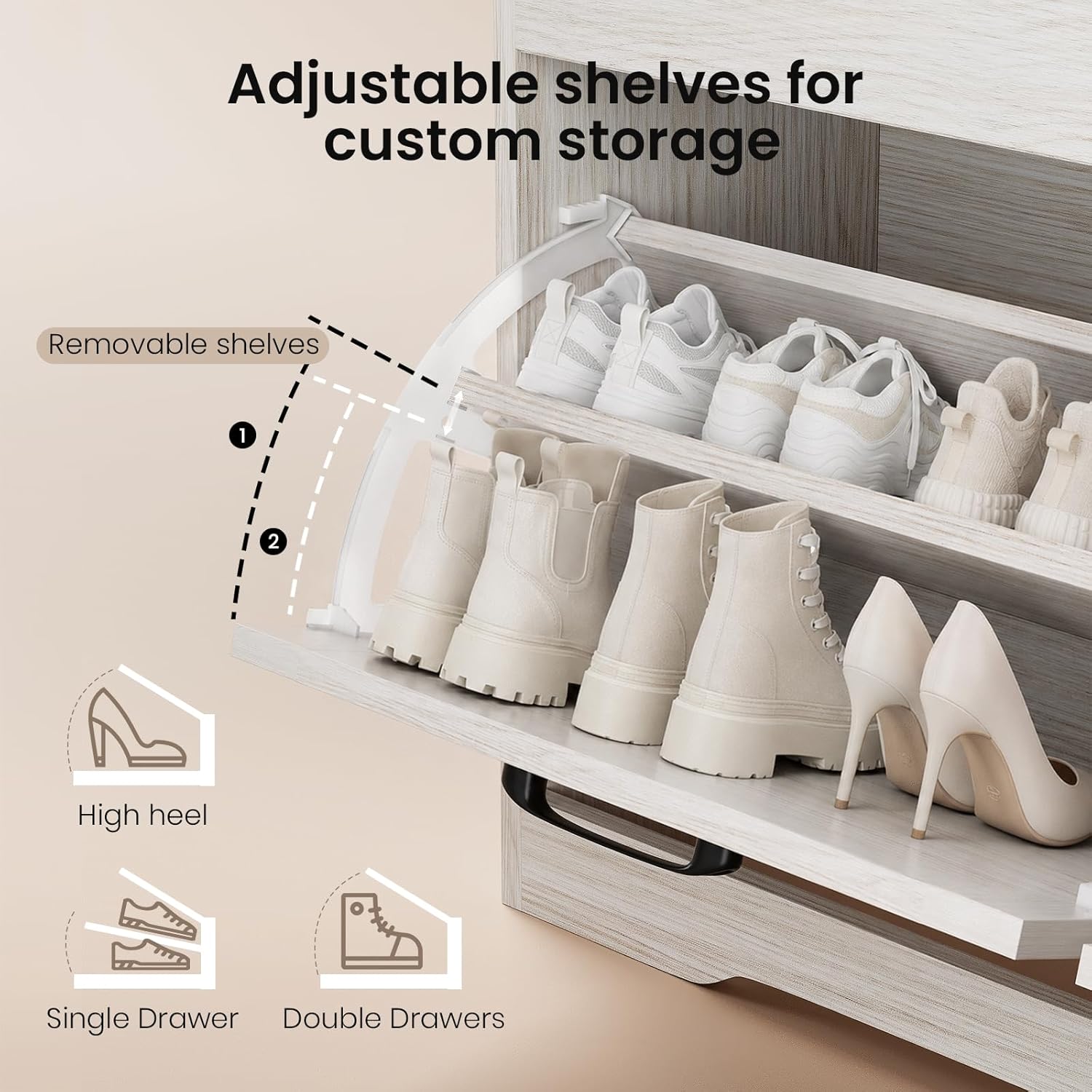 39" Shoe Storage Bench with Padded Seat Cushion & Lift Top Storage Box & 2 Flip Drawers, Small Entryway Shoe Rack Bench with 2 Doors and Adjustable Shelf, Shoes Cabinet for Hallway, Living Room, White