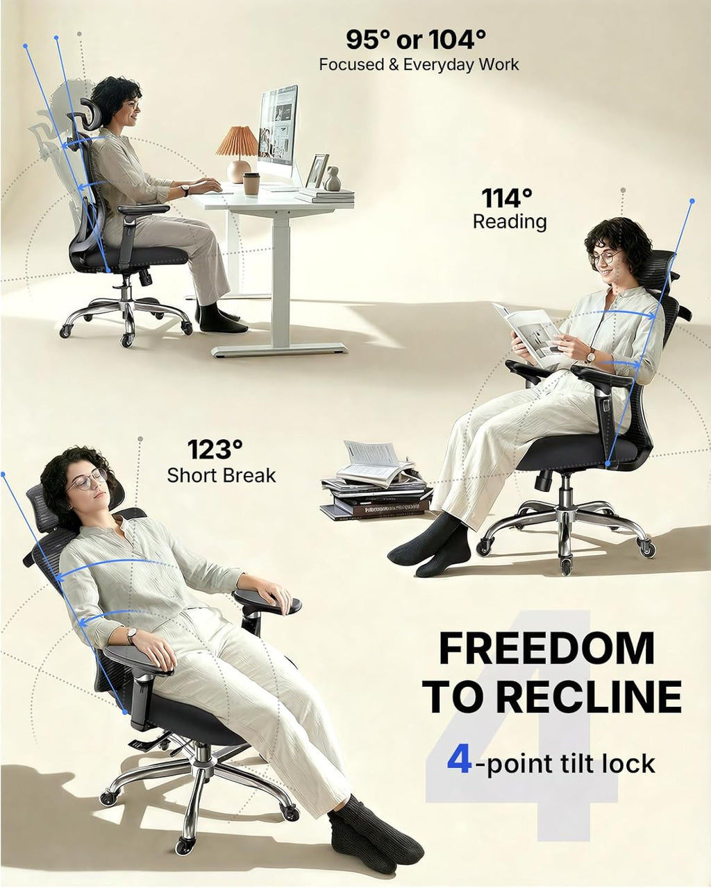 HUANUO Ergonomic Office Chair with 6D Armrest, Seat Depth Adjustment, Lumbar Support, Quiet Rubber Caster, High Back Mesh Gaming Chair with 3D Headrest, Big and Tall Desk Chair for Home Office, Black