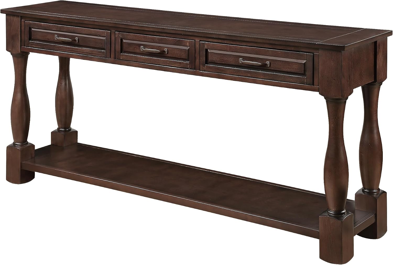 Merax Console Table with 4 Drawers, Retro Entryway Table with Open Storage Shelf for Entryway, Wood Side Table with Thick Legs for Living Room Bedroom, Espresso