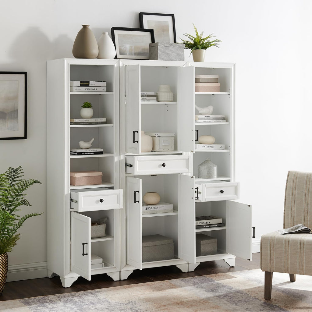 Maykoosh 3-Piece Pantry Set with Cabinets - Distressed White - Adjustable Shelves - 59.75" W x 15" D x 67.75" H