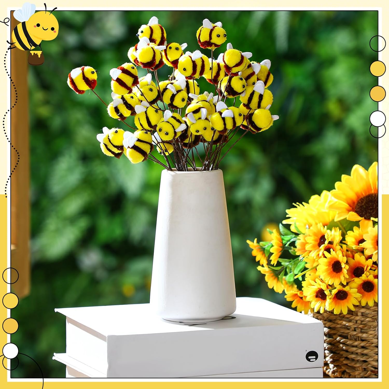 Suncalla 12 Pcs Felt Bee Stems What Will Baby Bees Birthday Party Decor DIY Felt Honeybee Branch Pick for Tree Vase Filler Home Centerpiece Farmhouse Baby Shower Crafts (Bee)
