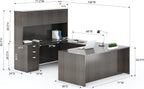 Boss Office Products 71 Inch Executive U-Shape Desk with File Storage Pedestal and 4 Door Hutch, Driftwood