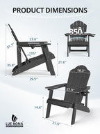 LUE BONA HDPE Adirondack Chairs Set of 4 - Weather Resistant Seating with Cup Holder for Patio, Fire Pit, Deck & Resort Garden, Black