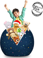 Lunarable Outer Space Storage Toy Bag Chair, Solar System Themed Cartoon Planets Hand Drawn Science Fiction Final Frontier, Stuffed Animal Organizer Washable Bag, Large Size, Navy Blue