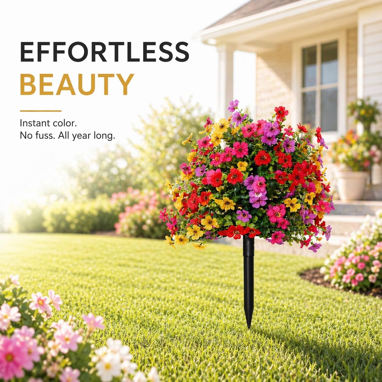 LWW Artificial Outdoor Plants, UV Resistant Faux Flower Topiary Balls with Ground Stakes, 22 Inch Realistic Fake Greenery Bushes, Waterproof Fade Resistant, Porch Garden Yard Patio Decor(2 Pack)