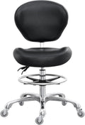 Grace&Grace Drafting Chair Adjustable Tall Shop Stool, Rolling Stool with Back Support for Studio, Classroom, Lab, Counter, Medical (Black)
