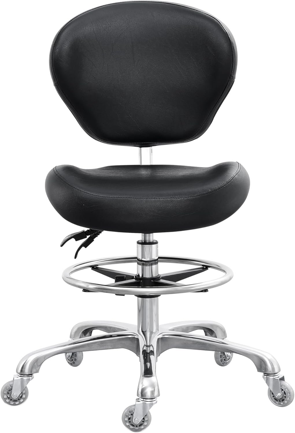 Grace&Grace Drafting Chair Adjustable Tall Shop Stool, Rolling Stool with Back Support for Studio, Classroom, Lab, Counter, Medical (Black)