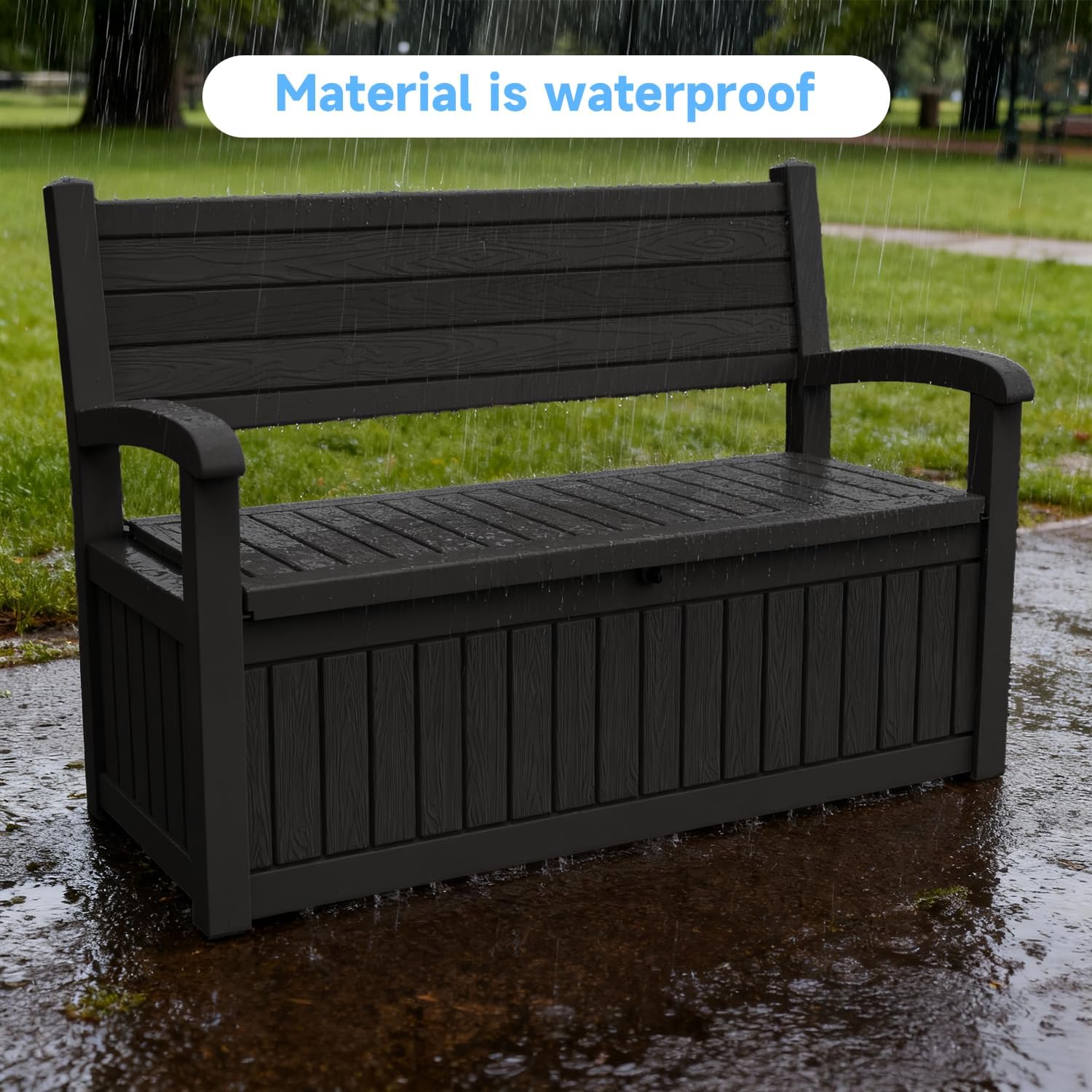 AmaVins 70 Gallon Outdoor Storage Bench Deck Box, Waterproof Lockable, Outdoor Storage Furniture for Patio, Garden, Porch (Black)