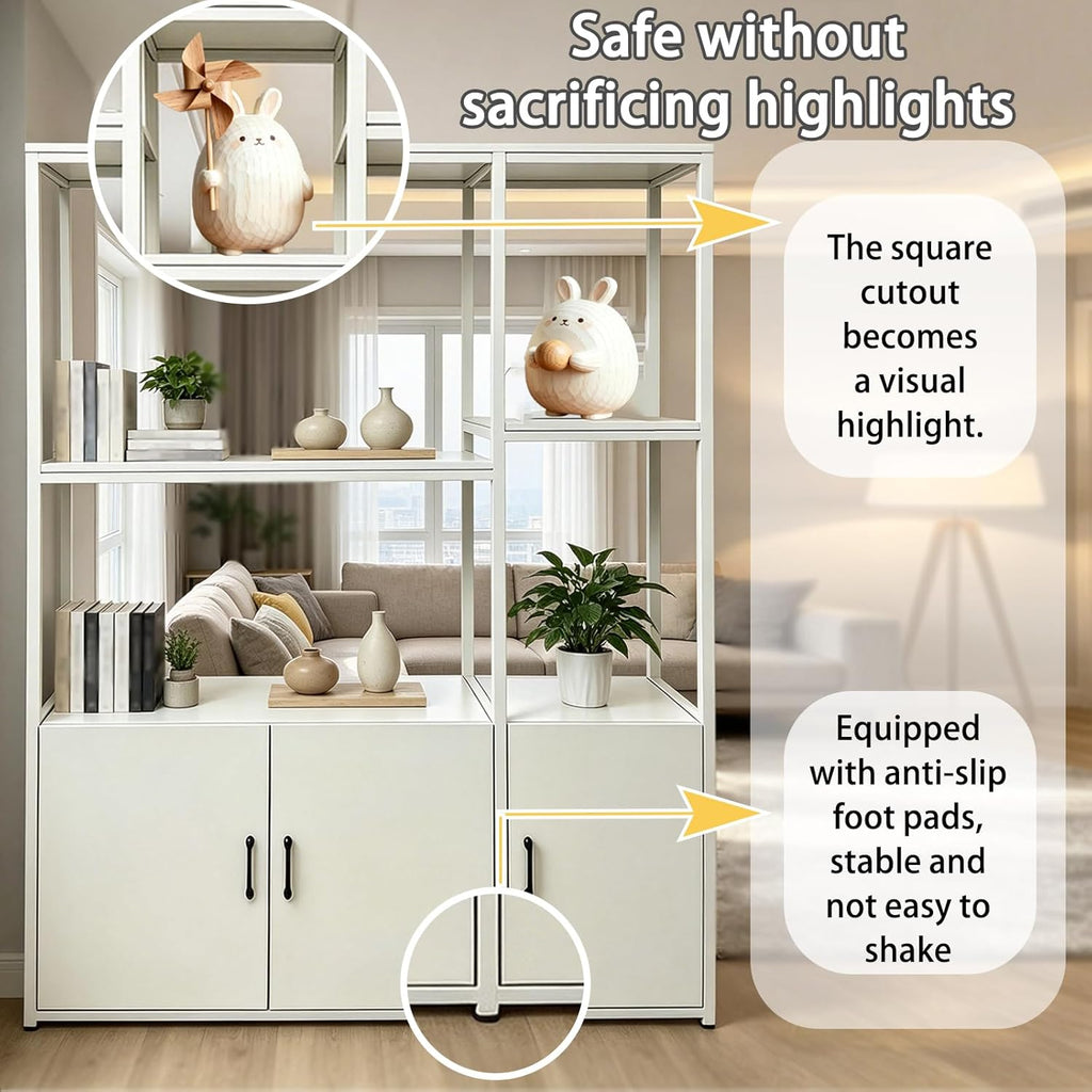 Room Divider with Shelves, Modern Open Shelf Storage Cabinet, Privacy Screens Room Partition Cabinet with Storage Shelf, Suitable for Home or Office Decoration (White, 140cm/55.1in)