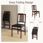 POWERSTONE Folding Dining Chairs Set of 4, Space Saving Foldable Kitchen Chairs with Padded Seat, Slatted Backrest, Solid Wood Frame, No Assembly for Dining Room Apartment Small Spaces