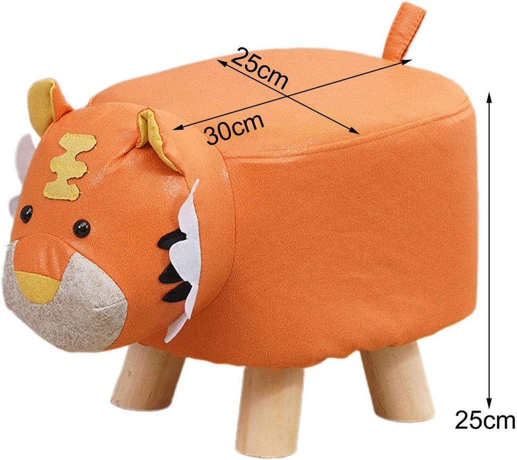 s Footstool Shoe Changing Stool Foot Rest Ottoman Stool for Nursery Living Room Playroom, Orange Tiger