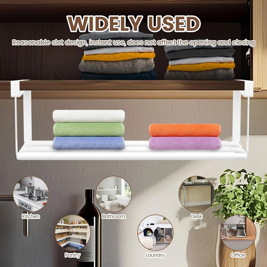 Shoe Storage Rack, Expandable Shoe Rack, Under Shelf Shoe Rack, Carbon Steel Under Shelf Shoe Rack Hanging Shoe Tray for Cabinet Shoe Cupboard (White)