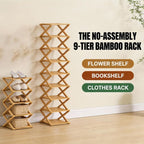 Foldable Shoe Rack, 9-Tier Bamboo Vertical Shoe Organizer, Narrow Space-Saving Shelf, No-Tools Assembly, Expandable Storage for Closet, Entryway, Corner, Bedroom (Brown, 6 Tire)