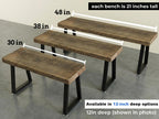 Rustic Revival Reclaimed Barnwood Bench, Solid Wood with Metal Base, Modern Farmhouse Style, 2-Inch Thick Top, for Entryway, Bedroom, Living Room (38x12)