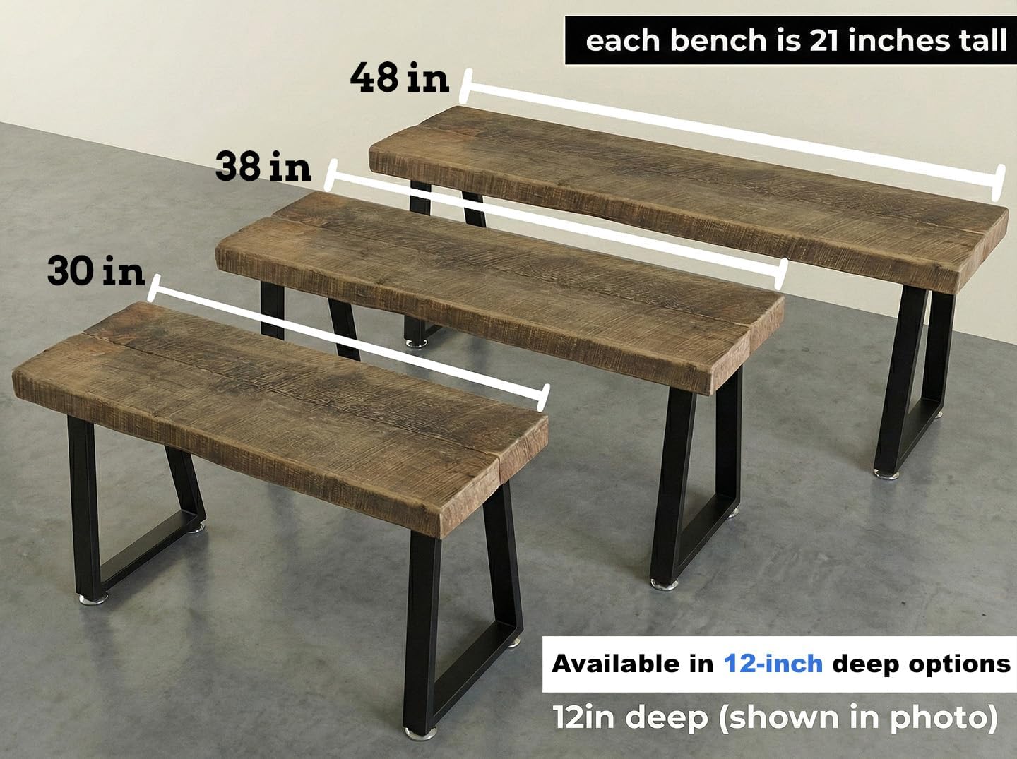 Rustic Revival Reclaimed Barnwood Bench, Solid Wood with Metal Base, Modern Farmhouse Style, 2-Inch Thick Top, for Entryway, Bedroom, Living Room (38x12)