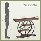 Huuger 41.3 Inch Entryway Table, Modern Console Sofa Table, Accent Table with Shelves, for Entry, Hallway, Entrance, Foyer, O-Shaped Metal Frame, Dark Walnut