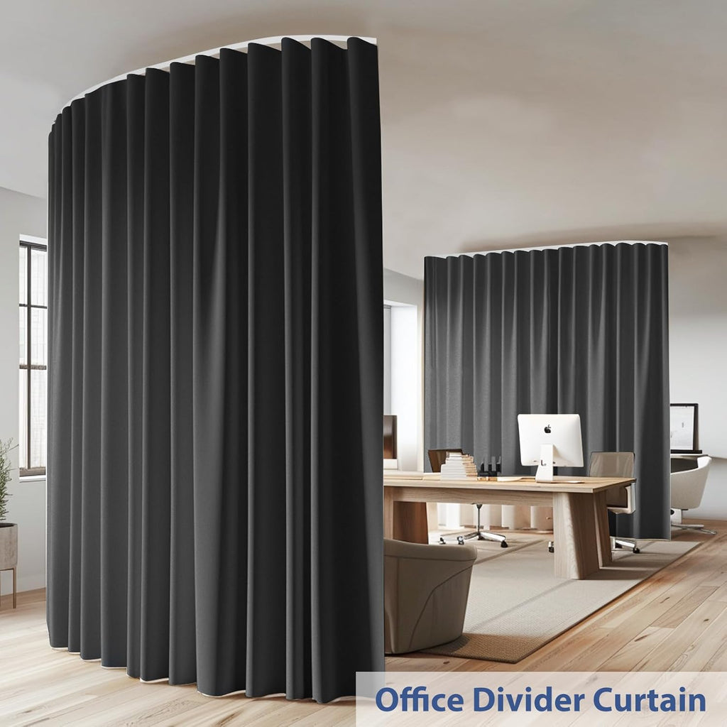 Room Divider Curtains Ceiling Mounted Track Sets Extra Wide Blackout Curtain Flexible Tracks for Bedroom Privacy Partition Separator, 1 Panel Black Drape and White Rail, W8.3 x H7ft