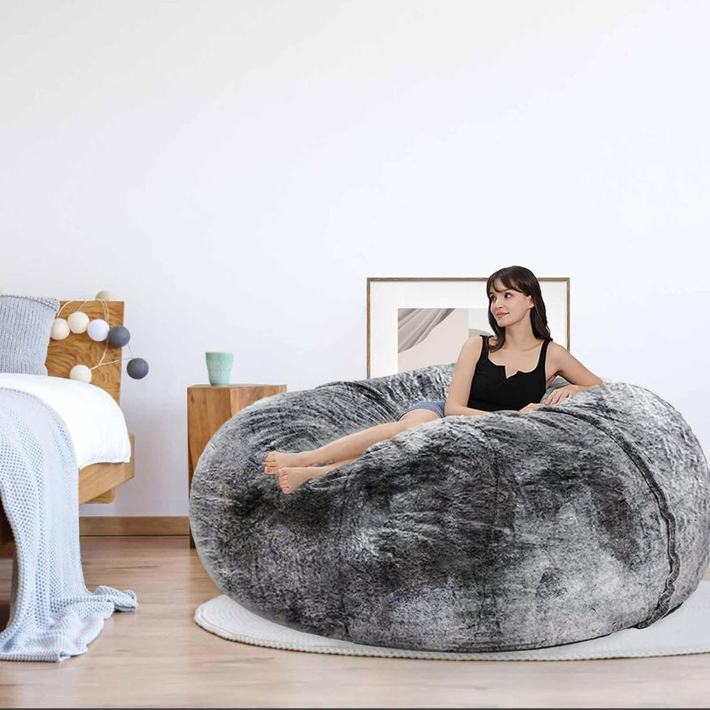 HDMLDP Bean Bag Chair for Adults Kids Without Filling Comfy Fluffy Giant Round Beanbag Lazy Sofa Cover for Reading Chair Floor Chair, 6FT, Black