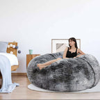 HDMLDP Bean Bag Chair for Adults Kids Without Filling Comfy Fluffy Giant Round Beanbag Lazy Sofa Cover for Reading Chair Floor Chair, 6FT, Black